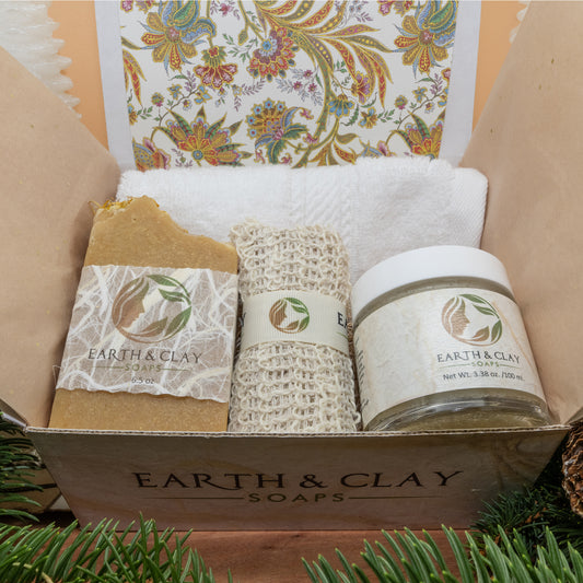 Custom Gift Box (Large Soap, Body Scrub, Exfoliating Soap Satchel & Luxurious Face Towel)