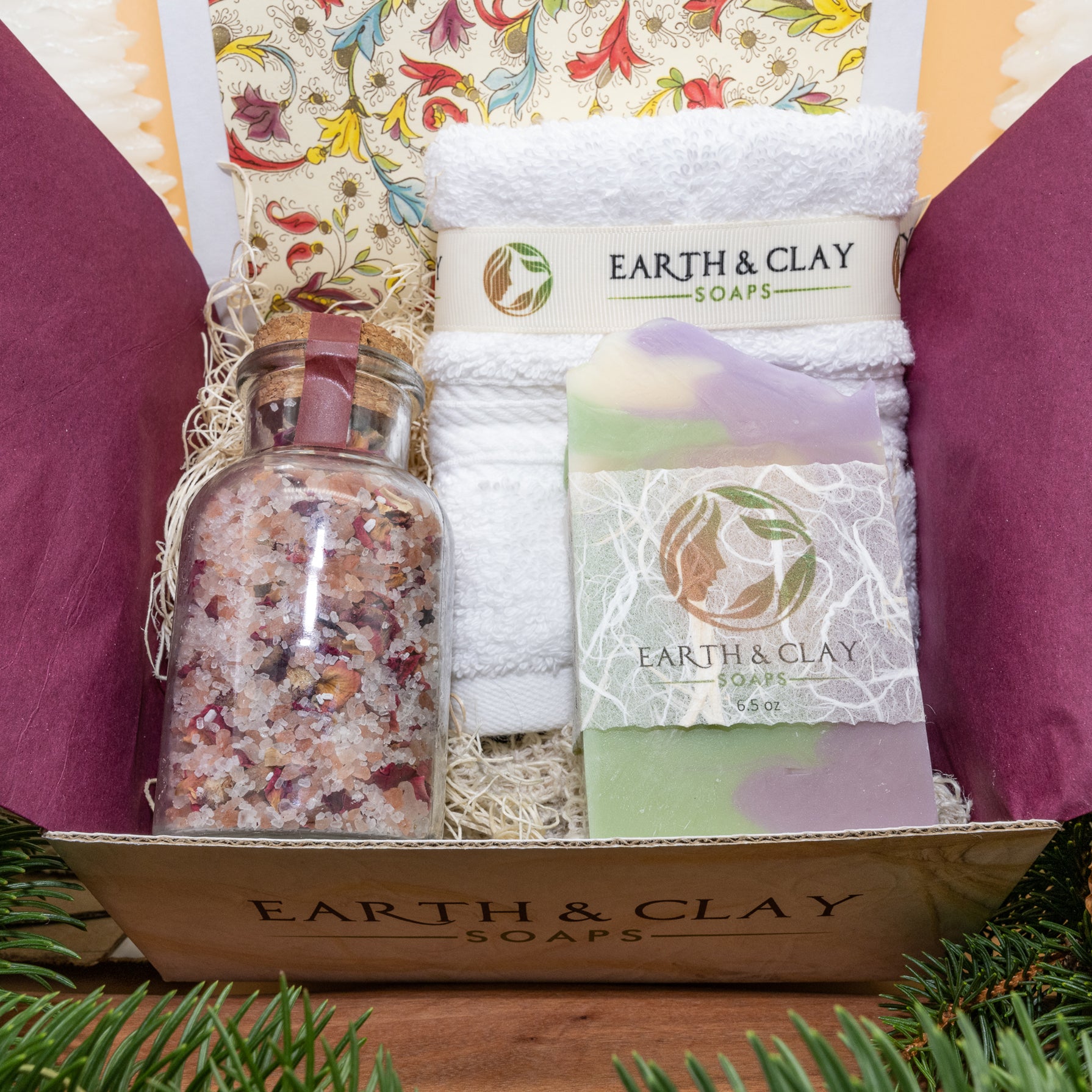 Custom Gift Box (Large Soap, Bath Salt, Exfoliating Soap Satchel & Luxurious Face Towel)